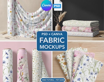 Fabric Mockups PSD Template for Seamless Patterns | Fabric Roll & bolts Canva Templates for pattern designers