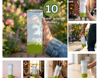 20oz Canva Tumbler Mockup Bundle | Realistic Tumbler in Hand Drag & Drop Template | Digital Download