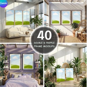 Paket med 40 mockup-ramar | 20 mallar för väggkonst med dubbla och 20 med tre ramar | Dra-och-släpp-mockup-paket för Canvas | Digital nedladdning
