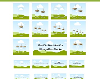 16oz Libbey Glass Can Mockup Bundle |Frosted glass can Editable Canva Template | Boho Digital Download