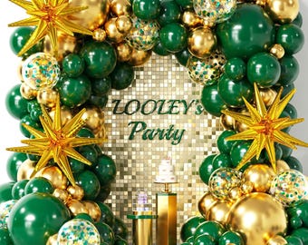 Emerald Green Gold Balloon Garland Arch Kit, Confetti Star Balloons (Baby Shower Birthday)