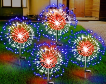 4th of July Firework Solar Lights, Patriotic Garden Yard Decor (4 Pack)