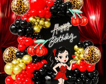 Kit de guirnalda de arco de globos Leopard Cherry, decoración para fiesta de cumpleaños con estampado de guepardo rojo y negro