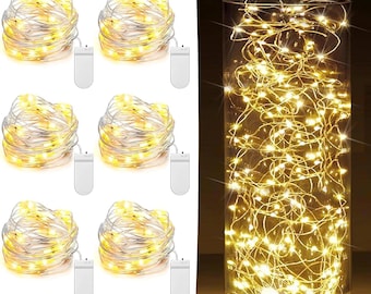 6 Pack Silver Wire Fairy Lights, 7FT 20 LED Twinkle String Lights (Battery Operated)