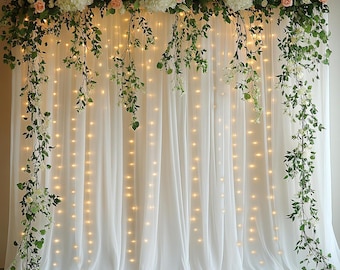 Tulle Curtain Backdrop with LED Fairy Lights, Sheer Photo Booth Backdrop for Wedding Baby Shower Party Decor