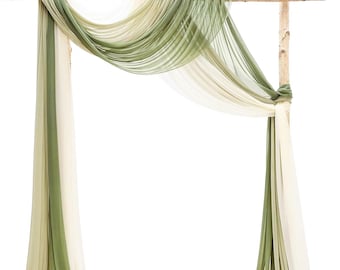 Wedding Arch Draping Fabric Panels: Sage Green Ivory Chiffon Drapes (3 Panels, 20Ft Each)