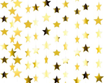 Gold Glitter Star Garland, Twinkle Backdrop, Party Decor (130 Feet)