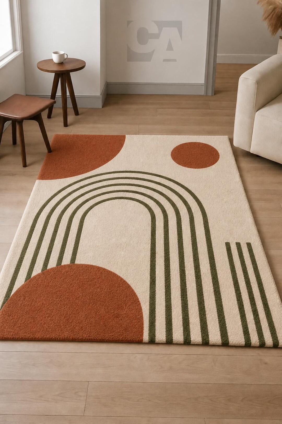 Abstract Arch Rainbow Rug, Mid-century Modern Cream Area Carpet - Etsy