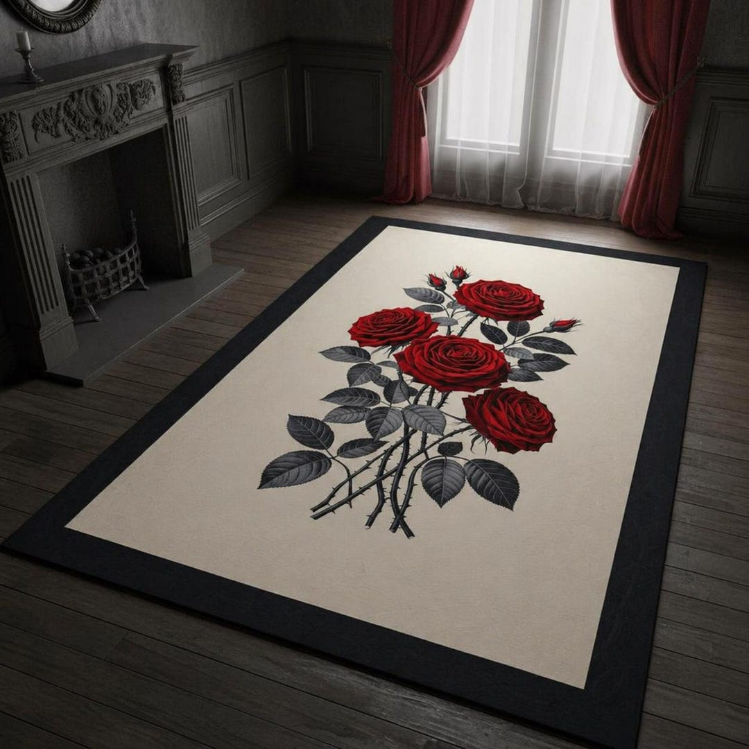 Large Red Rose Floral Area Rug, Gothic Victorian Statement Carpet - Etsy