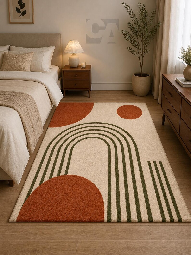 Abstract Arch Rainbow Rug, Mid-century Modern Cream Area Carpet - Etsy