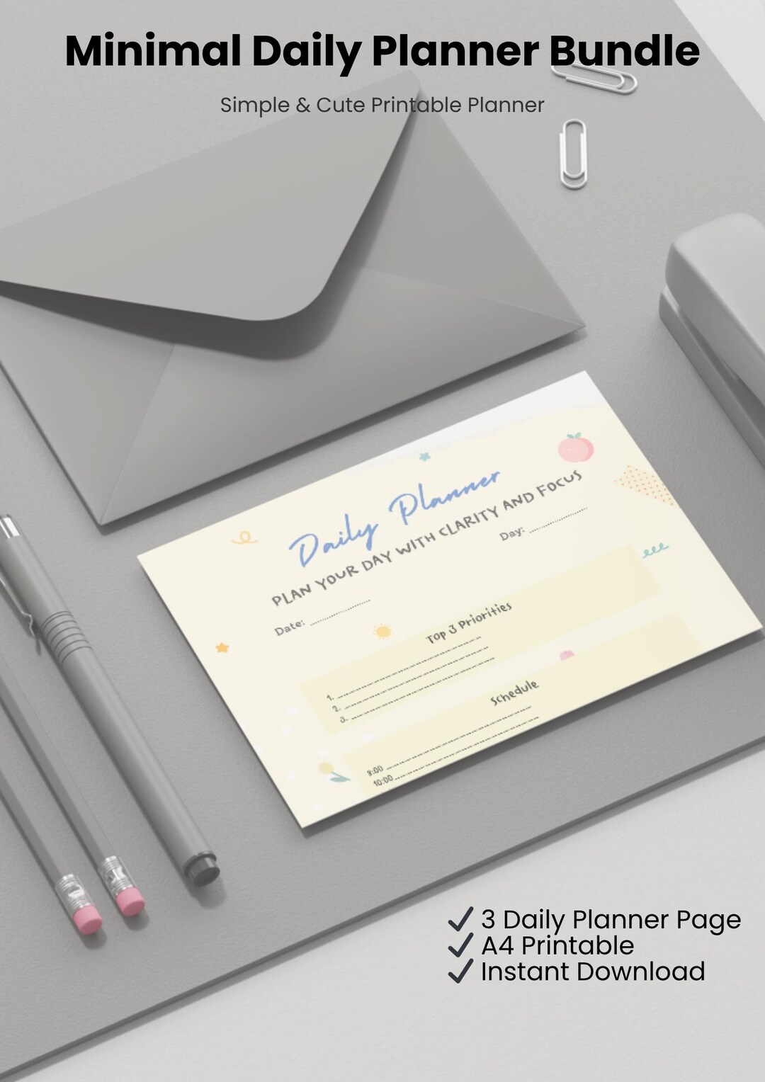 Minimal Daily Planner Bundle | Productivity to Do List (A4 Printable ...