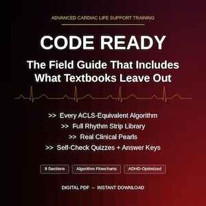 Guía de estudio de ACLS: algoritmos de paro cardíaco, registros de ritmo cardíaco (PDF digital)