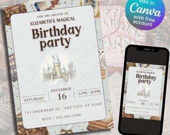 Plantillas editables de Canva para invitaciones de cumpleaños mágicas