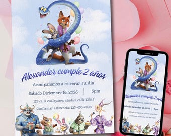 Invitación digital de Zootopia 2 Cumpleaños