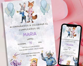 Invitación digital de Zootopia Cumpleaños