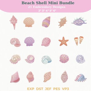 Seashell Embroidery Design Bundle, Beach Shell Mini Icons Set, Coastal Summer Embroidery Files, Baby Ocean Theme (Digital Download)