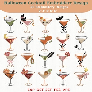 Halloween Cocktail Embroidery Design Bundle, 20 Spooky Martini Machine Embroidery Files, Witchy Fall Drinks, Instant Download