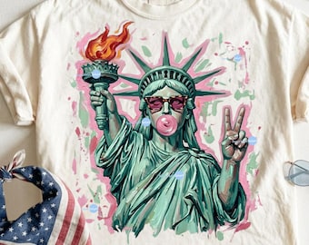 Statue of Liberty PNG, 4th of July PNG, Independence Day Sublimation, God Bless America PNG, Retro Bubblegum Patriotic Digital Art