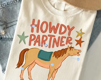 Funny Horse PNG, Howdy Partner Digital Design, Cowboy Shirt Sublimation File, Rider Gift Sticker Art, Western Catch Phrase