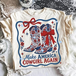 PNG de Make America Cowgirl Again, PNG del 4 de julio del Oeste, PNG del Oeste patriótico, PNG de rodeo retro, sublimación de botas vaqueras Coquette imagen 1