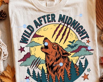 Werewolf PNG, Howling Wolf Graphic Drawing, Wild After Midnight Shirt Sublimation, Spooky Sticker Art