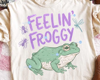 Feeling Froggy PNG, Preppy Frog PNG, Trending Catch Phrase PNG, Girly Boutique Sublimation Design, Retro Toad Digital Download