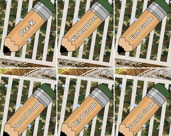 Camo Back to School PNG Bundle, Pre-K to 4th Grade Clipart, Old School Striped Camo Design, Teacher Sublimation, First Day of School