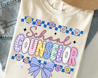 School Counselor PNG, Retro Guidance Counselor Shirt Design, Coquette Bow Sublimation, School Counselor Sticker Digital Download