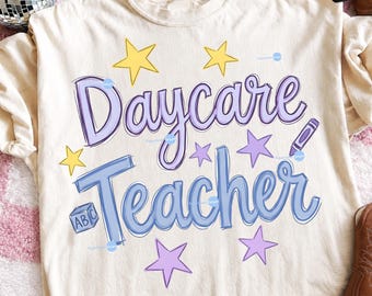 Daycare Teacher PNG, Kindergarten Clipart, Graphics For Shirt, Retro Digital Download, Preschool Sublimation Design, Cute Star Art File