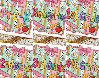 Preppy Back To School Bundle PNG, Girly Coquette Sublimation Design, Pink Bow First Day Teacher Shirt, Pre-k 1st 2nd 3rd 4th Grade