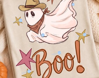 Western Halloween PNG, Cowboy Ghost Shirt, Rodeo Rider Design, Spooky Country Art, Howdy Boo Clipart, Digital Sublimation