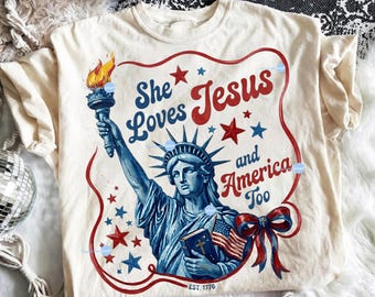She Loves Jesus and America Too PNG, Fourth of July Png, Patriotic Christian Png, 4th of July Digital Download, Statue of Liberty Png Art