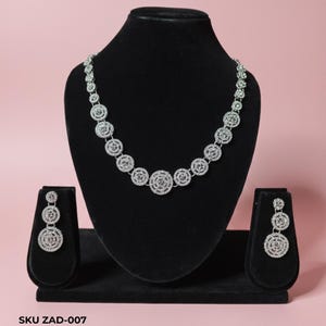 Luxury Statement Necklace Set with Earrings | Bridal Wedding Jewelry Set | Party Wear Diamond Look Necklace | Gift for Women | by Zora