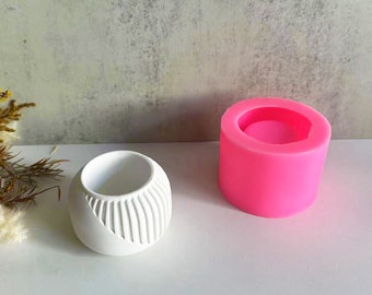 Stripe Round Candle Cup Silicone Mold,Concrete Plaster Flower Pot Silicone Mold,Epoxy Resin Flowerpot Mold,Candle Cup Silicon Mold 222147