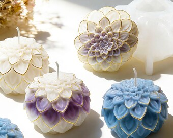 Stampo in silicone a forma di sfera di loto, stampo in resina a forma di sfera floreale, stampo decorativo per candele fatte in casa a forma di sfera floreale, stampo per sapone artigianale Zen Spirit 232420