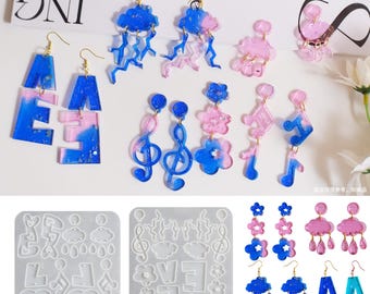 Stampo in silicone per orecchini a forma di cuore e fiore, stampo per ciondolo a forma di nota musicale in resina UV, stampo per forcina per capelli con lettere in resina epossidica, stampo in silicone per ciondolo a forma di nuvola 212886