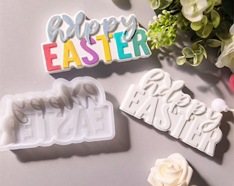 Stampo in silicone per BUONA PASQUA, stampo per decorazioni in gesso e cemento, stampo pasquale in resina epossidica, stampo in silicone per la realizzazione di candele di cera 240813