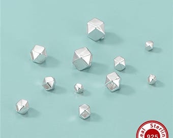 Faceted Polygon Solid 925 Sterling Silver Plain Spacer Beads,Geometric Small Loose Findings,Fit DIY Handmade Beaded Bracelet Jewelry 4500019