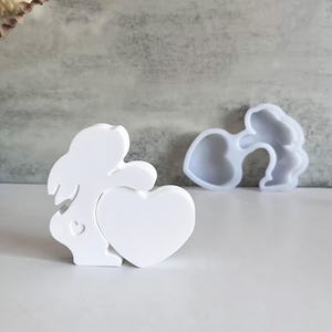 Heart Bunny Silicone Mold,Concrete Plaster Easter Bunny Mold,Epoxy Resin Rabbit Mold,Wax Candles Making Mold,Bunny Silicon Mold 240686
