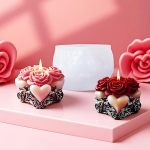Rose Heart Candles Silicone Mold,Wax Candles Making Mold,Concrete Plaster Flower Mold,Soy Candles Silicon Mold,Epoxy Resin Mold 232201