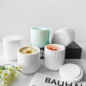 Stampo in silicone per tazza di candela rotonda, stampo in silicone per vaso di stoccaggio in gesso di cemento, stampo per tazza di candela in resina epossidica, stampo per scatola di stoccaggio in cemento 223396