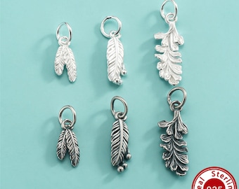 3 Styles Feather Pendants,Solid 925 Sterling Silver Double Feather Charms,Antiqued Silver Charm,DIY Bracelet Necklace Jewelry Making 4500765