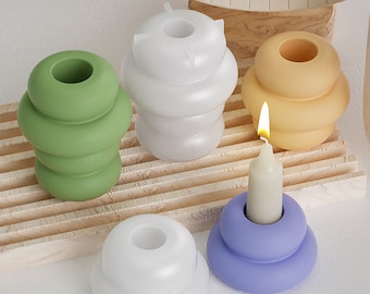 Circle Candle Holder Silicone Mold,Epoxy Resin Candlestick Mold,Concrete Plaster Candle Holder Mold,3 Styles Round Candle Stick Mold 240284