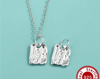 11.5MM Textured Square Tag Pendants,Solid 925 Sterling Silver  Charm,Rhodium Plated Charm,DIY Bracelet Jewelry Making Craft Supplies 4500751