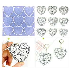 Heart Pendant Silicone Mold,Heart Flower Keychain Resin Mold,Epoxy Resin Heart Keychain Mold,Silicon Mold For Resin Keychain DIY 212296