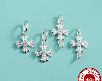 2 Styles Cubic Zirconia Cross Pendants,Solid 925 Sterling Silver Double Loop Charm,Rhodium Plated Charms,DIY Bracelet Jewelry Making 4500745