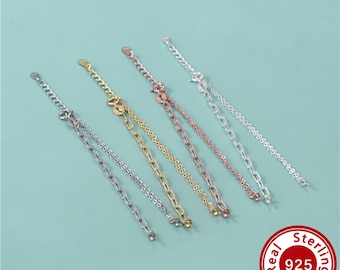 Extension Chains With Peg,Solid 925 Sterling Silver Chains,Rose Gold Plated Chains,For DIY Bracelet Jewelry Making Findings 6 ''+1'' 4500747