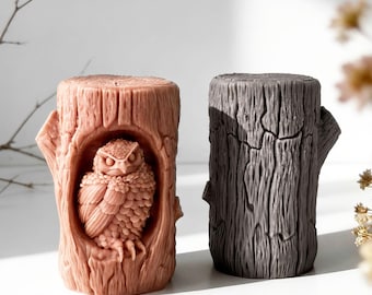 Stampo in silicone a forma di gufo su ceppo d'albero per candele, stampo in silicone a forma di gufo in gesso e cemento, stampo in resina epossidica a forma di ceppo d'albero, stampo unico per candele di cera 232417
