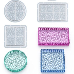 Crystal Crushed Diamond Tray Silicone Mold,Round,Square,Rectangle Tray Resin Mold,Geometric Plated Craft Mold,DIY Trinket Tray Mold 221092
