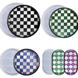 Checkered Shape Tray Silicone Mold,Round Oval Trinket Tray Resin Mold,Checkerboard Plate Mold,Jewelry Storage Tray Mold 221129